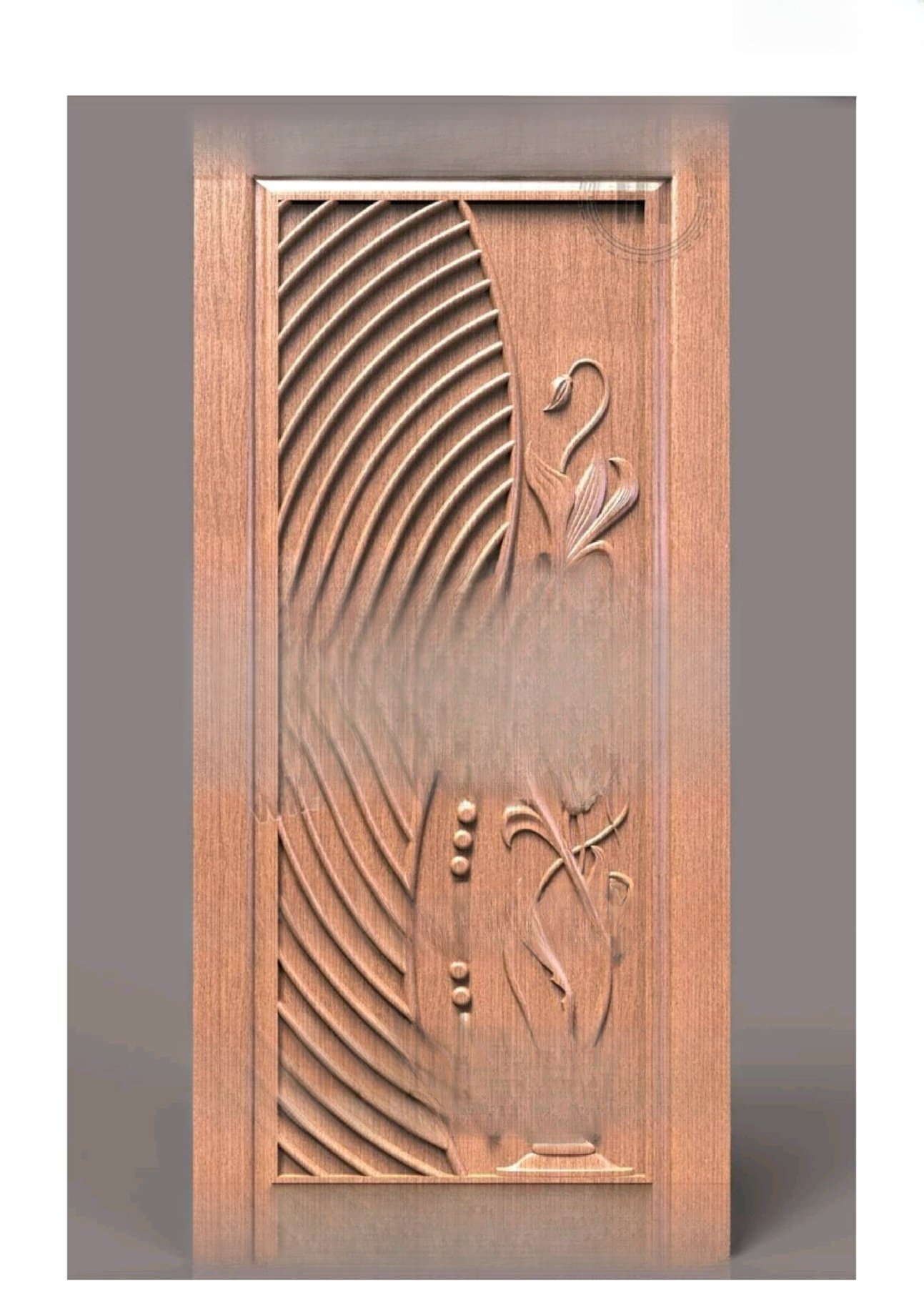 GSK HT - PAGE-11 Modern Abstract Floral Relief Carved Wooden Door 3D Model